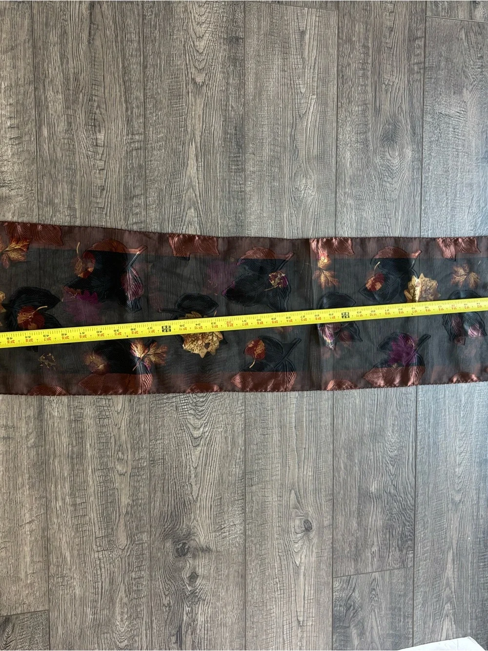 Liz Claiborne Black Sheer Floral Scarf with Bronze and Purple Accents